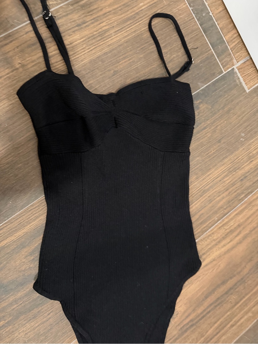 Forever 21 Black Ribbed Square-Neck Bodysuit